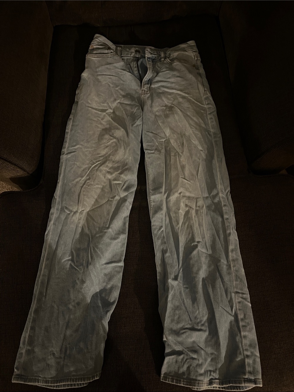 American Eagle Light Wash Denim Jeans with Brown Leather Patch